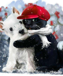 Hund und Katze Umarmung Tiermotiv Diamond Painting
