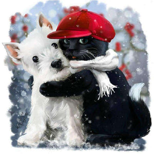 Hund und Katze Umarmung Tiermotiv Diamond Painting