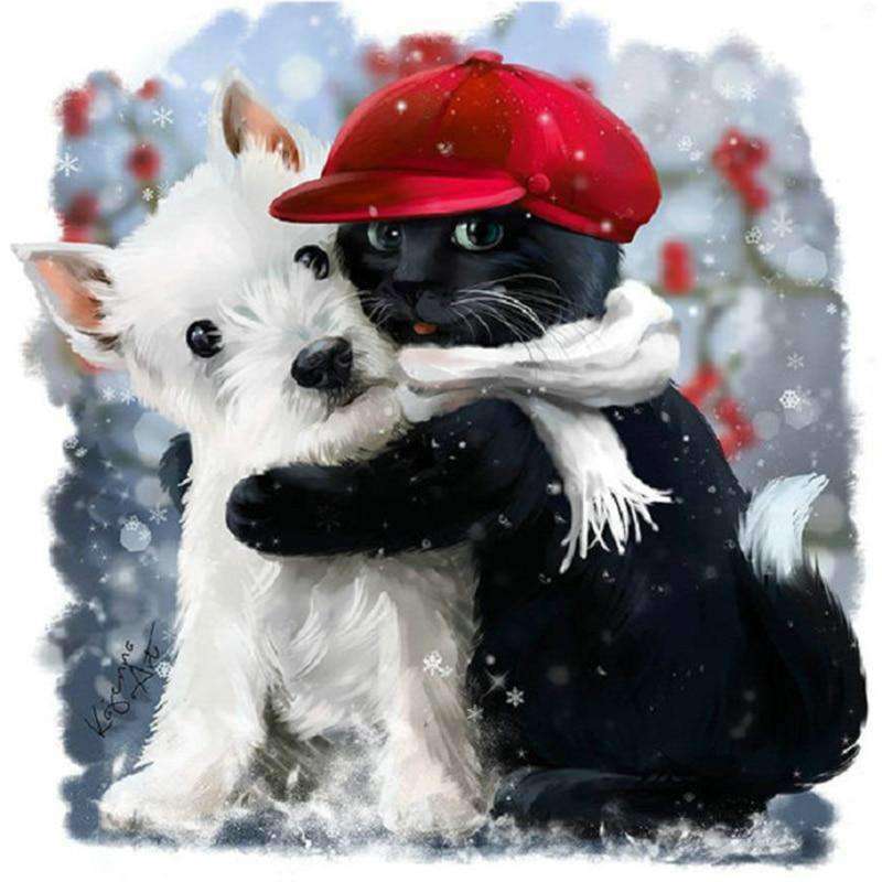 Hund und Katze Umarmung Tiermotiv Diamond Painting