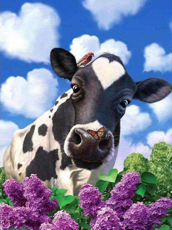 Kuh auf der Blumenwiese Diamond Painting