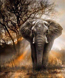 Elefant in Afrika-Landschaft Diamond Painting Motiv