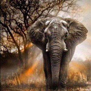 Elefant in Afrika-Landschaft Diamond Painting Motiv