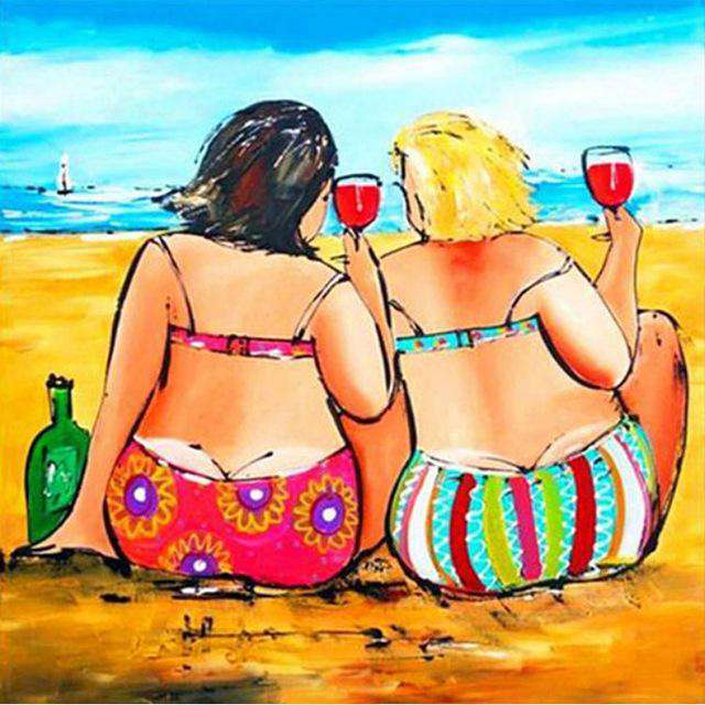 Damen am Strand Diamond Painting Motiv