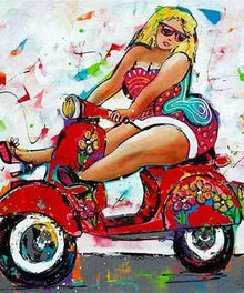 Dame auf rotem Roller Diamond Painting
