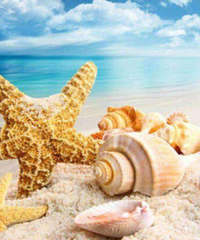 Muschelstrand Diamond Painting mit Seesternen und türkisblauem Meer