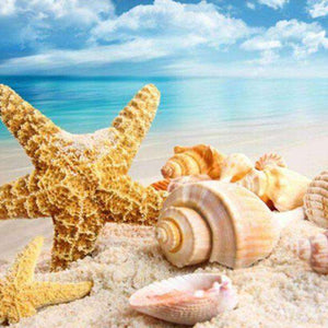 Muschelstrand Diamond Painting mit Seesternen und türkisblauem Meer