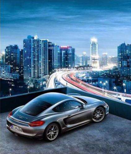 Sportwagen vor Stadtskyline - Diamond Painting Fahrzeugmotiv