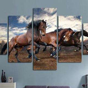 Pferde im Galopp Pentaptychon Diamond Painting Motiv