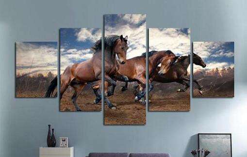 Pferde im Galopp Pentaptychon Diamond Painting Motiv
