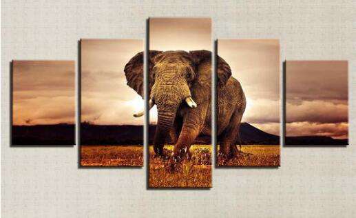 Elefant Pentaptychon Diamond Painting