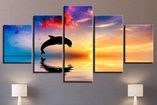 Delfin im Ozean Pentaptychon Diamond Painting