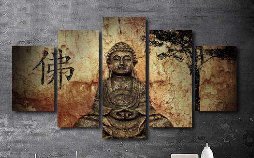 Buddha Schriftzeichen Pentaptychon Diamond Painting