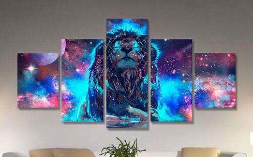 Mächtiger Löwe Pentaptychon Diamond Painting