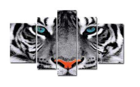 Tiger mit blauen Augen - 5-teiliges Diamond Painting Pentaptychon