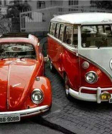 Roter Käfer und roter Volkswagen Bus Diamond Painting
