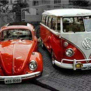 Roter Käfer und roter Volkswagen Bus Diamond Painting