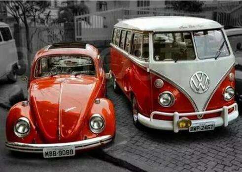 Roter Käfer und roter Volkswagen Bus Diamond Painting