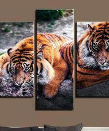 Tiger auf Baumstamm - 5-teiliges Diamond Painting Pentaptychon
