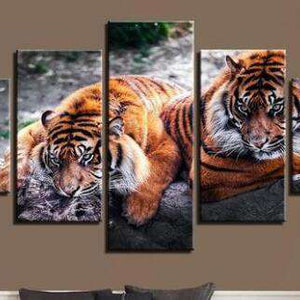 Tiger auf Baumstamm - 5-teiliges Diamond Painting Pentaptychon