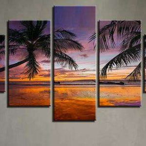 Palmen Sonnenuntergang Pentaptychon Diamond Painting