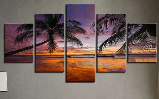 Palmen Sonnenuntergang Pentaptychon Diamond Painting