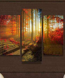 Sonnenstrahlen durch den Wald Pentaptychon - Diamond Painting Waldmotiv
