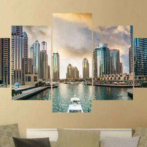Moderne Stadt Pentaptychon Diamond Painting