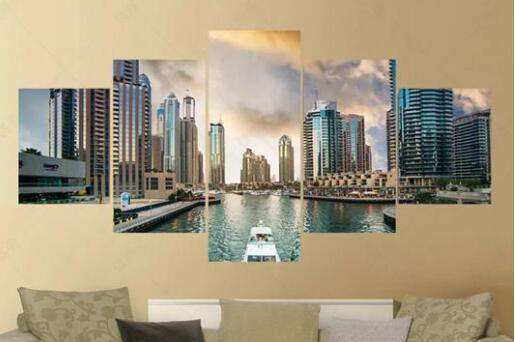 Moderne Stadt Pentaptychon Diamond Painting