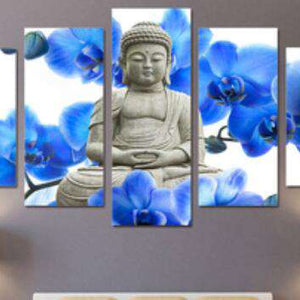 Buddha mit blauen Blumen Diamond Painting 5-teilig