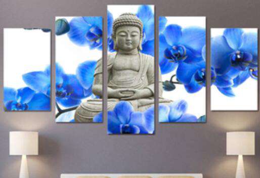 Buddha mit blauen Blumen Diamond Painting 5-teilig