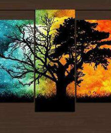 Bunter Abendbaum Pentaptychon Diamond Painting