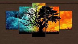 Bunter Abendbaum Pentaptychon Diamond Painting