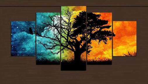 Bunter Abendbaum Pentaptychon Diamond Painting