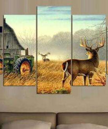 Hirsch Bauernhof Pentaptychon Diamond Painting