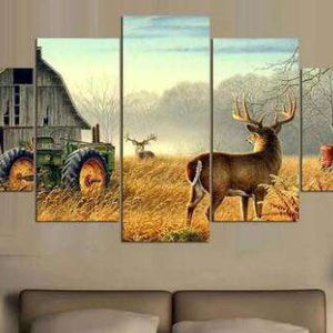 Hirsch Bauernhof Pentaptychon Diamond Painting