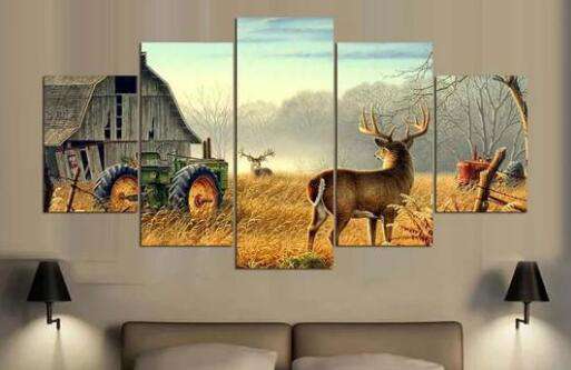 Hirsch Bauernhof Pentaptychon Diamond Painting