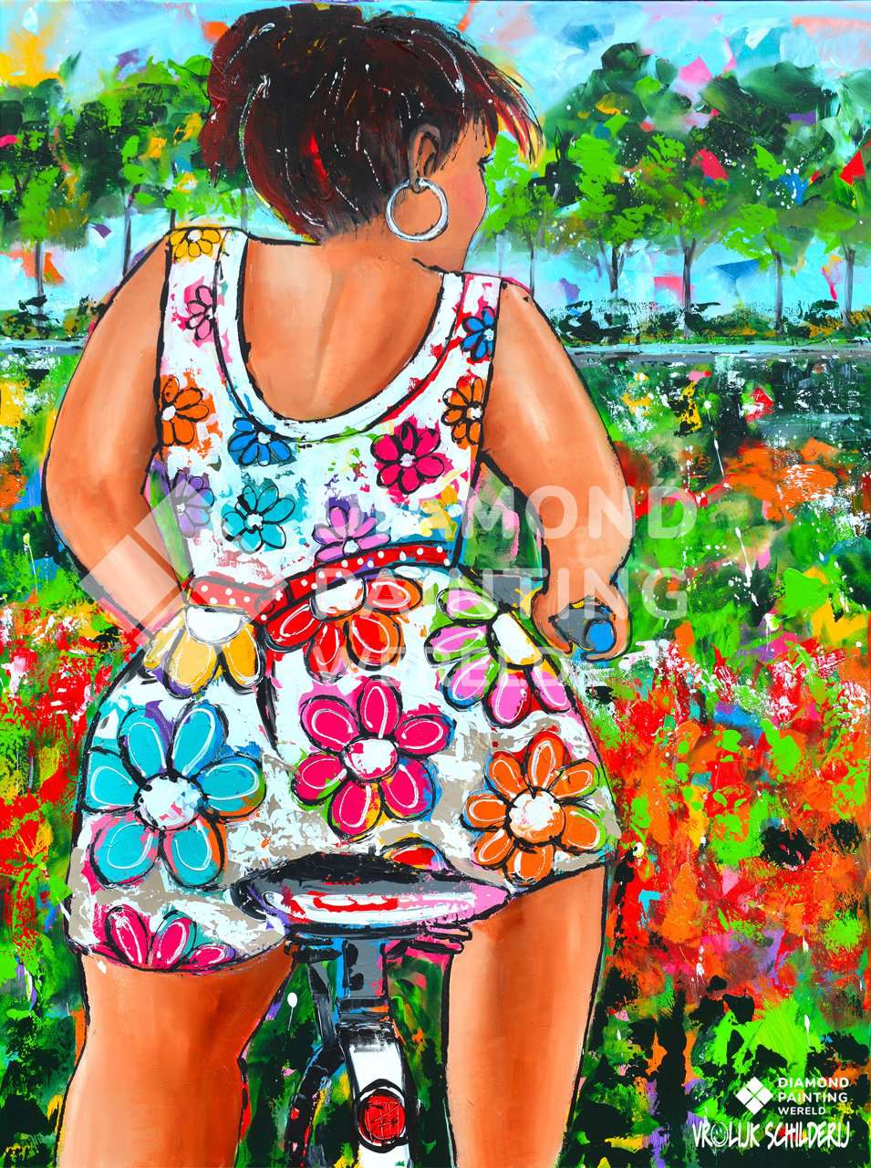 Dikke Dame op de Fiets | Exclusief bij Diamond Painting Wereld