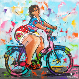 Dicke Dame auf dem Fahrrad - Diamond Painting Motiv