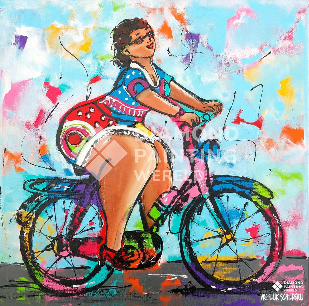 Dicke Dame auf dem Fahrrad - Diamond Painting Motiv