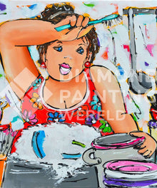Fette Dame beim Abwasch | Exklusiv - Edition - Diamond Painting Motiv