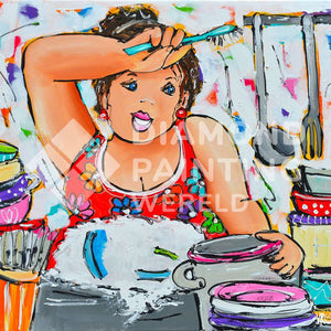 Fette Dame beim Abwasch | Exklusiv - Edition - Diamond Painting Motiv