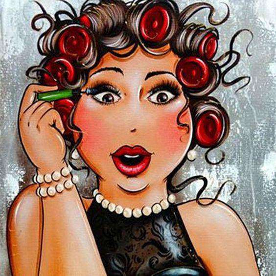 Dame mit Lockenwicklern Diamond Painting