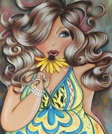 Dame mit gelber Blume Diamond Painting Motiv