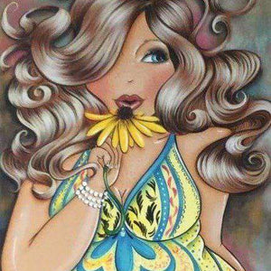 Dame mit gelber Blume Diamond Painting Motiv