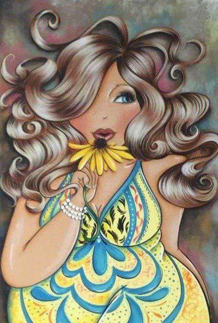 Dame mit gelber Blume Diamond Painting Motiv