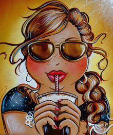 Dame mit Getränk Diamond Painting Motiv