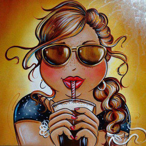 Dame mit Getränk Diamond Painting Motiv