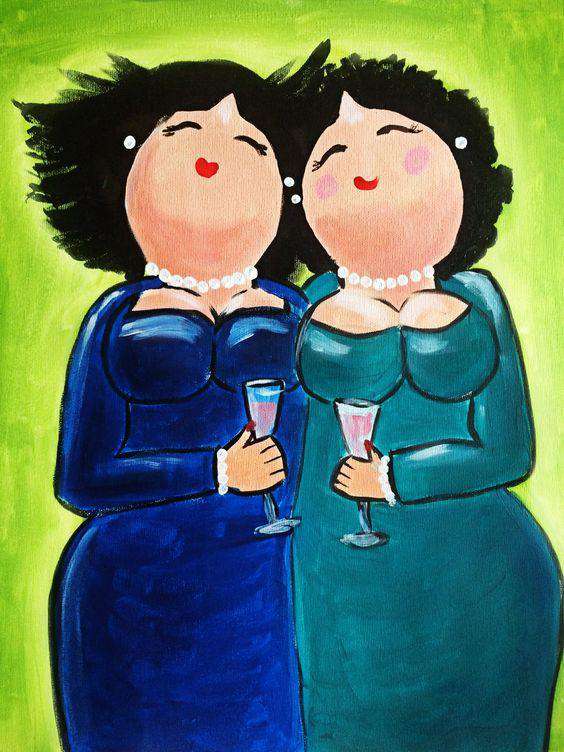 Schwestern mit Wein Diamond Painting Motiv