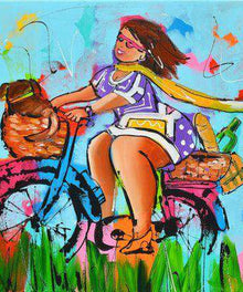 Dame auf dem Fahrrad Diamond Painting Motiv