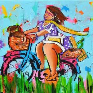 Dame auf dem Fahrrad Diamond Painting Motiv